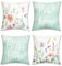 Bonhause 4er Set Kissenbezüge Aquarell Blumen 45 x 45 cm Lila Rosa Blumen Blaugrün Dekorative Kissenhülle Zierkissenbezüge für Sofa Schlafzimmer Zuhause Garten Dekoration
