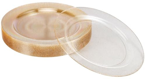 Kinmsito Lot de 25 assiettes en plastique avec paillettes dorées - Réutilisables - 26 cm - En plastique rigide - Pour fêtes, mariages, anniversaires, élégantes et stables