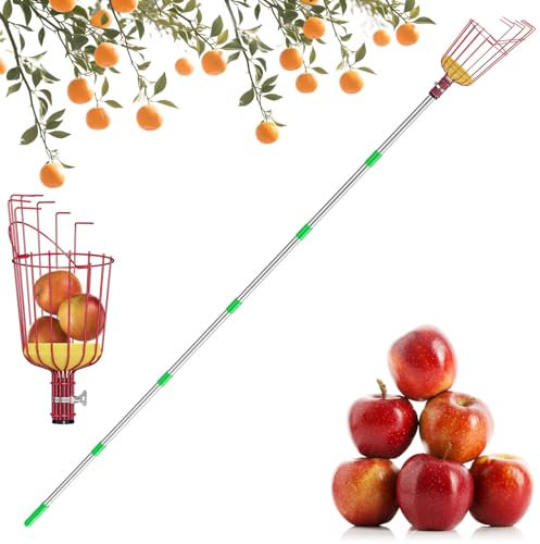 Recogedor de frutas de 2,4 m, recogedor de frutas con mango, recogedor de cerezas, fácil de montar, extensión de empalme ajustable