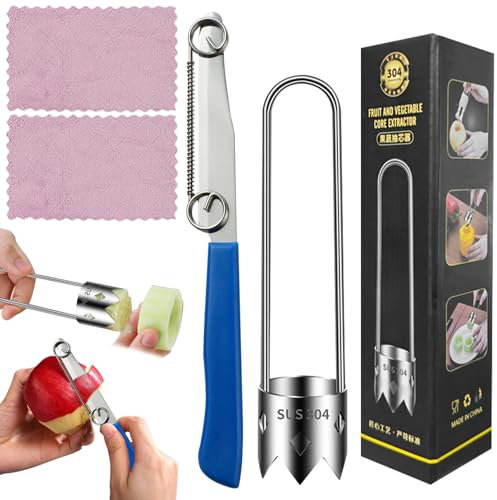 Schnell Schneide Messer,2 Stück Giovannis Zaubermesser und Apfelentkerner,Schnellschneidmesser,3 in 1 Multifunktions Obstmesser Mit Verstellbarer Feder für Messer zum Schneiden von Obst und Gemüse