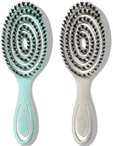 VEROA Wildschweinborsten Bürste Bio Haarbürste Ohne Ziepen - Einzigartige Federspirale Haarbürste Wildschweinborsten Damen Bürste - Perfekt für Nasse&Trockene Haare & Alle Haartypen(Grüne/Beige)