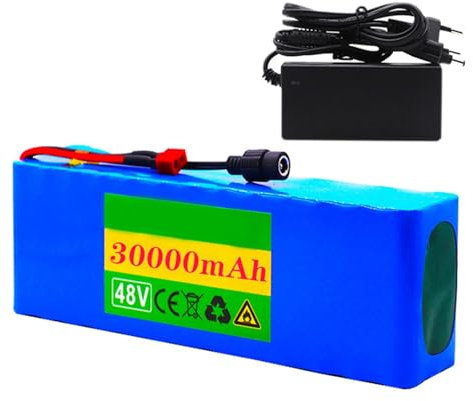 SHJWEKIA 48 V 30 Ah 13S3P Lithium-Ionen-Akku für Elektrofahrräder mit Ladegerät und integriertem BMS-Schutz, ideal für 200 – 1500 W Elektrofahrradmotorstecker