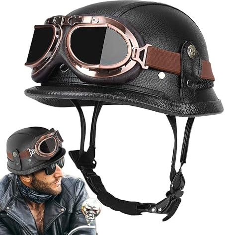 Tewzafiya Casco Per Motociclo Stile Tedesco | Casco da Moto Leggero per Guida - Di Sicurezza Per Moto, Casco Parziale Con Protezione Per La Testa Adulti