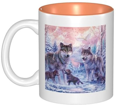 Tasse à café en céramique avec motif de famille de loups 330 ml - Tasse à thé imprimée personnalisée pour le bureau ou la maison