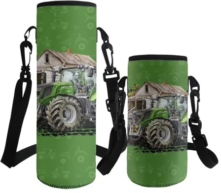 ASQVTIFE Porte-bouteille d'eau tracteur avec sangle pour adolescents et garçons en néoprène - 500 ml - Sac à bandoulière pour camping et voyage - Disponible en 2 tailles