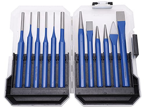 Fafeicy Kit de Punch à Burin de 12 Pcs CRV Tools de Gravure en Acier avec Poignée Bleue pour la Sculpture en Bois en Métal