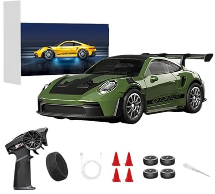 Joytopiaminds Voiture de course RC avec carrosserie en alliage 1/43, modes de dérive/course doubles, voiture de course RC 4WD 2,4G avec phares LED et gyroscope réglable, modèle de course de bureau