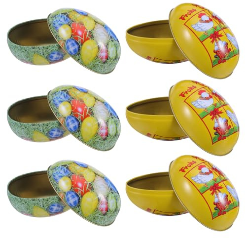 Alipis 6pcs Easter Egg Tinplate Boxes, Decorative Trinket Boxes for Candy and Cookie Storage, Metal Egg Shell Packaging for Parties