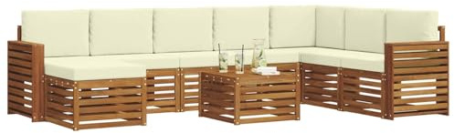 vidaXL Sofagarnituren 9 pcs Natur und Creme Massivholz Akazie, Modernes Outdoor-Sofa Set, langlebige Sitzmöbel für Garten, Terrasse, Lounge und gemütliches Wohnen