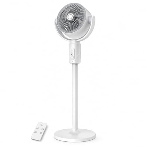XOQUAI Ventilatore a piantana silenzioso, senza fili, con telecomando, altezza regolabile da 32 a 82 cm e 5 velocità regolabili, oscillazione orizzontale di 90° e inclinazione verticale di 180°