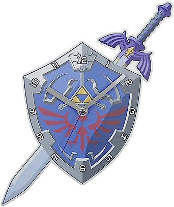 Zelda GLZ3037 - Orologio da parete a forma di scudo e spada, colore: blu e argento