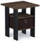 Furinno Andrey Side Table, Nightstand with Bin Drawer, Columbia Walnut/Dark Brown