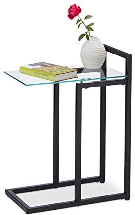 Relaxdays, schwarz Beistelltisch aus Glas und Metall, dekorativer Couchtisch, edler Ziertisch HBT 60 x 24,5 x 44,5 cm, Metallgestell, Standard