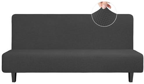 Easy-Going Housse de canapé Extensible sans accoudoirs - Protection de Meubles sans accoudoirs - Souple avec élastique en Bas pour Enfants, Jacquard élasthanne à Petits Carreaux (futon, Gris foncé)