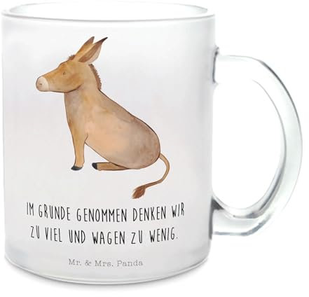 Mr. & Mrs. Panda Teetasse Esel - Geschenk, Lebensglück, lustige Sprüche, Glas Teetasse, Teetasse aus Glas, Erfolg, Teeglas, Tiermotive, Lebensmut,