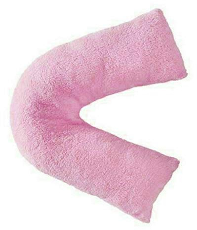 NIGHTZONE Teddy bear V Shaped complete pillow or Case for support Maternity, Neck, Back, Soft Warm Plush Cosy Fleece Cover (Teddy V Pillow Pink, Complete Pillow)