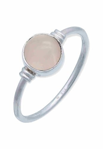 mantraroma Anello da donna in argento 925 con pietra di quarzo rosa, pietra preziosa rosa, semplice e moderno