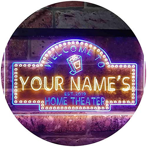 ADVPRO Personalized Your Name Est Year Theme Home Theater Cinema Dual Color LED Barlicht Neonlicht Lichtwerbung Neon Sign Blau & Gelb 400 x 300mm st6s43-ph2-tm-by