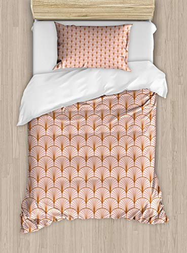 ABAKUHAUS erröten Rosa Bettbezugs Set für Einzelbetten, Geometric Art Deco Motif, Milbensicher Allergiker geeignet mit Kissenbezug, 130 x 200 cm, Ingwer