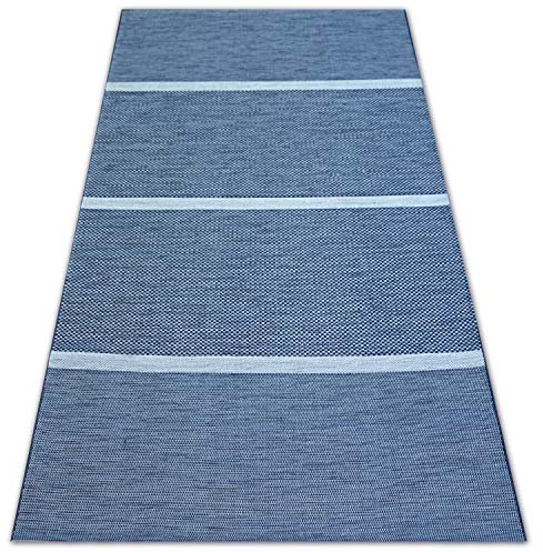 Modern Teppich Color SISAL Schnurteppich für Wohnzimmer, Schlafzimmer, Terrasse, Küche, Streifen, Blau 140x200 cm