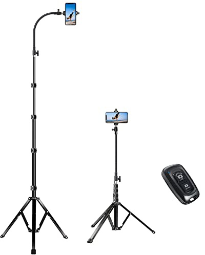 Elitehood 81 Tall Tripod for iPhone, Flexible Phone Tripod with 17in Adjustable Gooseneck, Cell Phone Tripod Stand with Remote Compatible with iPhone 13 Pro Max / 13 Pro / 12 Pro Max, Android Phone