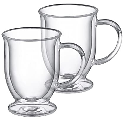 AMBITION Doppelwandige Kaffeegläser 2 Stück 370 ml Mia Glastassen auf Fuß für Kaffee Tee Cappuccino transparent