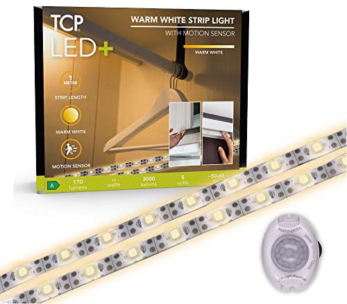 TCP LED Plus Strip Light PIR 3000K Battery 1 Metre, Warm White (BSMTLPIR30BATT1M1P)