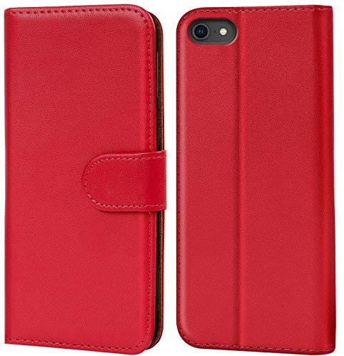 Verco Handyhülle für iPhone SE 2022 Hülle (3. Generation), Bookcase Tasche Flipcover für iPhone SE 3, iPhone SE 2 Case [Kartenfächer/Aufstellfunktion], Rot