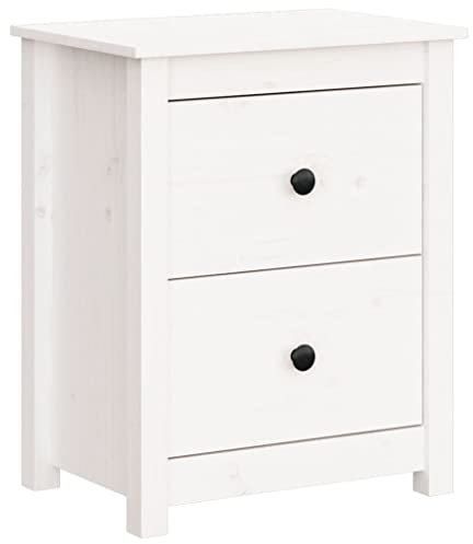 vidaXL Nachttisch 2 Schubladen Nachtschrank Nachtkonsole Nachtkommode Schlafzimmer Schrank Kommode Weiß 50x35x61,5cm Massivholz Kiefer