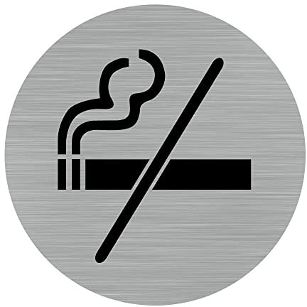 Pictogramme Interdiction de Fumer (Q0164). Autocollant Souple Effet alu brossé ou Plaque de Porte alu brossé EP 2mm au Choix - Diamètre 76 mm - Plaque Aluminium brossé - Plaque Aluminium brossé -