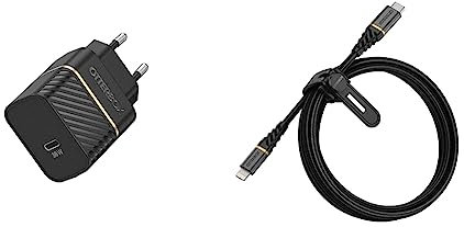OtterBox USB-C PD GaN EU Ladegerät 30W, USB-C Lightning Kabel 2M, für Smartphone und Tablet, Sturzgeschützt und Robust, Schwarz
