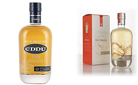 EDDU - Silver - Whisky Pur Blé Noir - 43% Alcool - Origine : France/Bretagne - Bouteille 70 cl & Ed Gwenn - SINGLE GRAIN WHISKY - 45% Alcool - FRANCE - Bouteille 70 cl