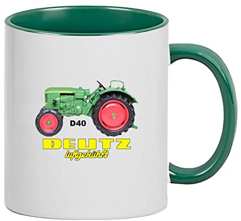 Deutz Luftgekühlt D 40 Tasse Kaffeebecher Keramik, 330 ml Inhalt | Weiß/Grün
