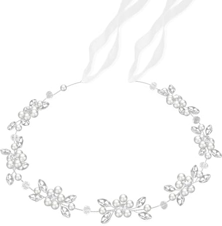Tanfeine Flower Girl Headpiece, Flower Girl Hair Accessory, Silver Wedding Headband for Girls, Princess Crystal Pearl Hair Accessories for Birthday, Party, First Communion,Wedding