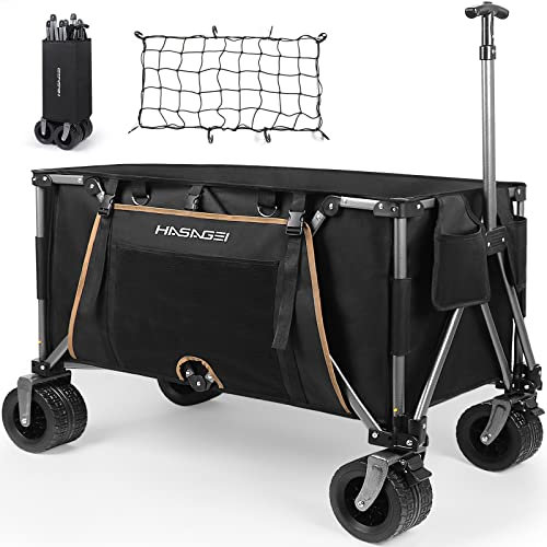 Pioneeryao Collapsible Trolley Cart Outdoor Folding Wagon Utility Wagon Heavy Duty Beach Wagon with Big Wheels for Camping Beach Garden