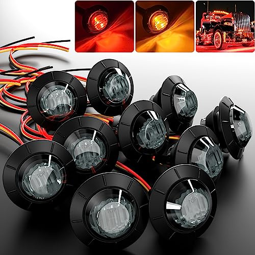 BJZ - 3/4 LED Trailer Lights Red Amber Dual Color 4 LED Round Brake Turn Signal 12V for Trailer Truck RV ATV Bus 10pcs with Lens