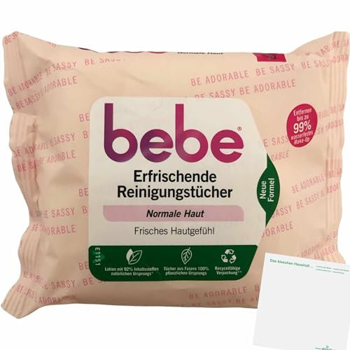 Bebe Erfrischende Reinigungstücher für Normale Haut (25 Stk) + usy Block