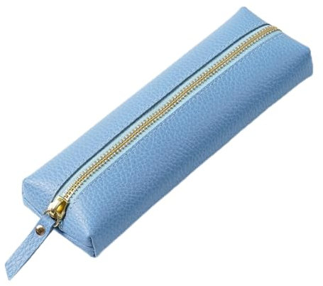 AIGUONIU Federmäppchen aus echtem Leder – Stifteetui mit Reißverschluss, Schreibwaren-Beutel, Stiftehalter (blau)
