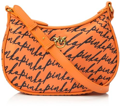 Pinko Damen Half Moon Mini FL Recyceltes Nylon St. Logo Tasche, Azel_orange/schwarz-schwarz