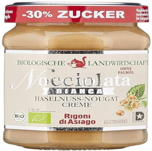 Rigoni di Asiago Nocciolata - Bianca, 1x 250g, weiße Schokolade, Haselnusscreme ohne Palmöl, Nuss Nougat Creme ohne Palmöl, Leckerer Brotaufstrich