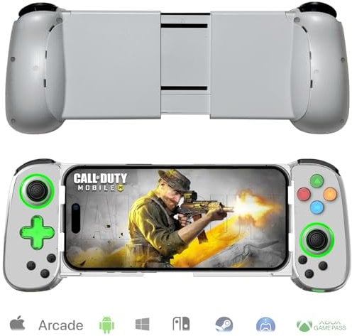 arVin Wireless Gaming Controller for iPhone, Android with Phone CASE Support & Green Light, Bluetooth Gamepad for iPhone/iPad/Samsung/Tablet/Switch/PS4/PC, Call of Duty Mobile, Genshin Impact, Diablo