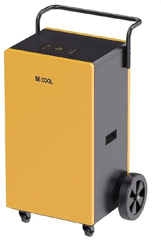 BE COOL Bautrockner/Luftentfeuchter 90l BC90LEF2202 – Entfeuchtung ca. 90l/24h, Metallgehäuse, Griff und Laufrollen, Luftumwälzung: 700 m³/h, bis max. 180 m² Raumgröße, integr. Pumpe, schwarz/gelb