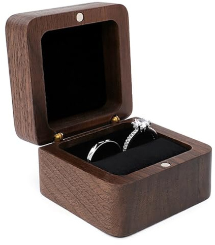 Asudaro Walnuss Holz Ring Box, Ringschachtel Hochzeit Ringetui Samt Schmuck Geschenkbox Hochzeitsring-Schatulle Ehering Geschenkbox Schmuckkästen für Verlobung, Heiratsantrag, Hochzeit schwarz-single
