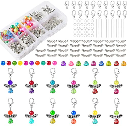Chyuxinda 50 Sets Schutzengel Basteln Perlenengel Anhänger Engel Charme Hochzeit Taufe Anhänger Glücksbringer für DIY Schmuck Halskette