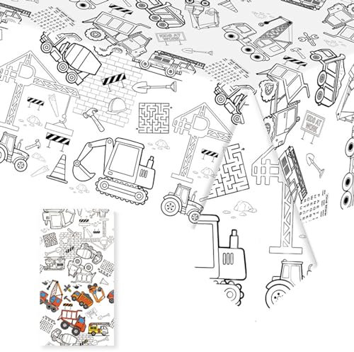 Tischdecke zum Ausmalen,137x274cm Papiertischdecke zum Ausmalen,Bemalbare Tischdecke Fahrzeug,Ausmal Tischdecke,Deko Kindergeburtstag,Kreative Kinderbeschäftigung,Ausmalen Tiere,Mal Mich Bunt