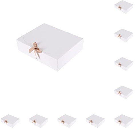 kesurpae 10 Stück Romantische Geschenkbox aus Papier mit Schleife Hochzeitszeremonie Verlobungsfeier Bankett Plätzchen Süßigkeitskasten Geschenkboxen, Weiß, 17 x 17 x 5 cm