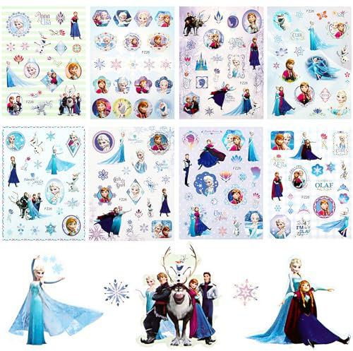 Powmag Kinder Aufkleber Mädchen, 8 Blätter Elsa Aufkleber, Eiskönigin Sticker, Sticker Mädchen, Wasserfester Vinyl Aufkleber für Laptop Scrapbook Skateboard