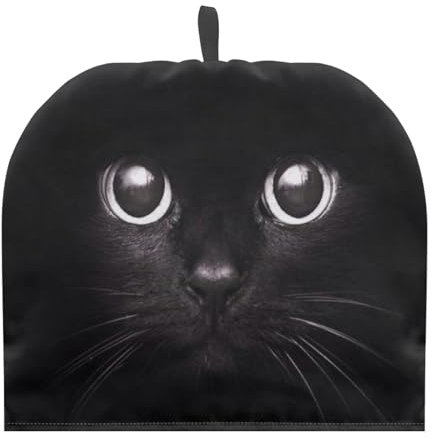 TOADDMOS Tetera con estampado de gato negro para decoración del hogar y cocina, tela de poliéster, ligera, cubierta antipolvo para tetera y cafetera, protector