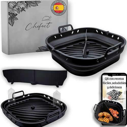 Chefect®- Molde Silicona Freidora de Aire Plegable - 2UND 22CM - Accesorios Air Fryer, Silicona Platino - Recipientes con Separador - accesorios cosori 5,5l - Xiaomi - Cecotec 6L 6,5L - Philips