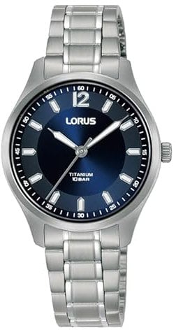 LORUS Herren Analog Quarz Uhr mit Titan Armband,Silber/Blau